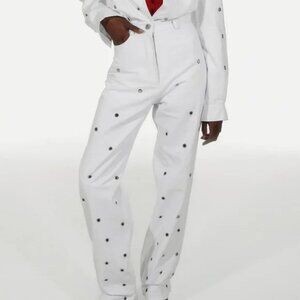Chakshyn Designer Grommet Silver/White Straight Leg Pants 100% Cotton